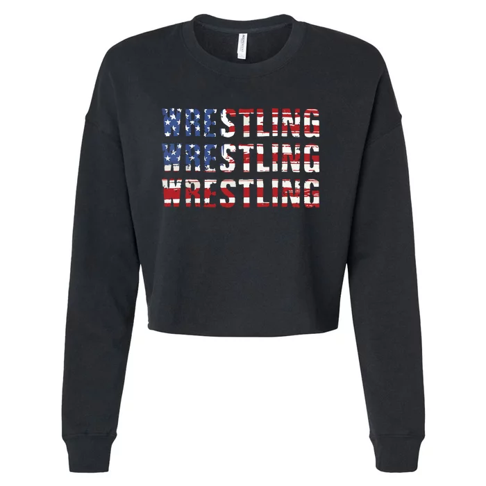 American Flag Wrestling USA Flag Wrestling Cropped Pullover Crew