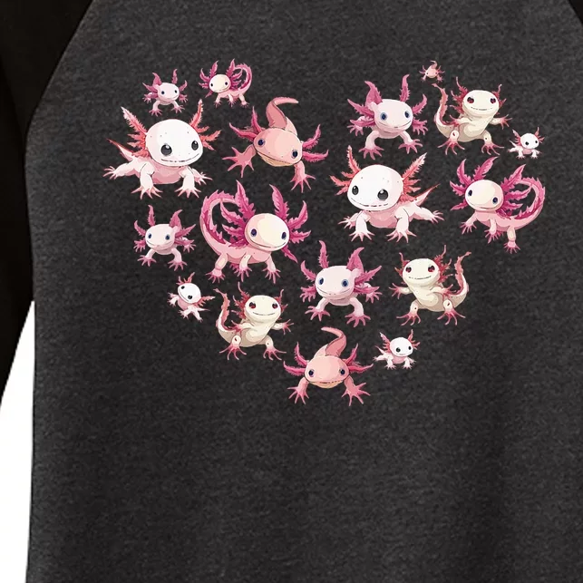 Axolotl For Women Heart Cute Women's Tri-Blend 3/4-Sleeve Raglan Shirt