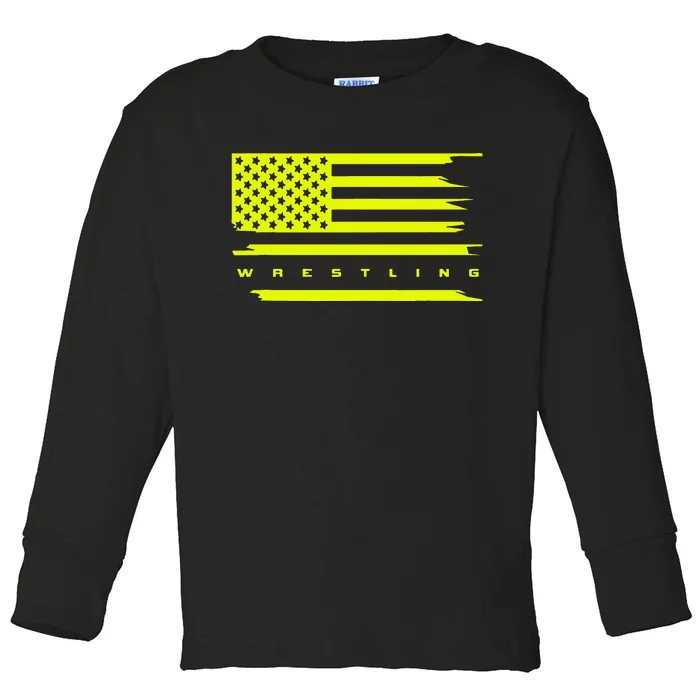 American Flag Wrestling Apparel Wrestling Toddler Long Sleeve Shirt