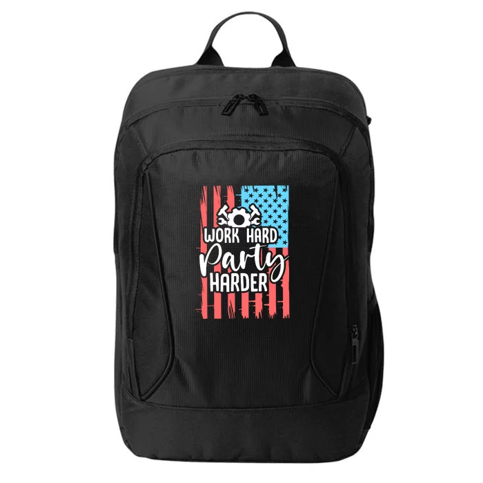 American Flag Work Hard Party Harder Labor Day Gift City Backpack