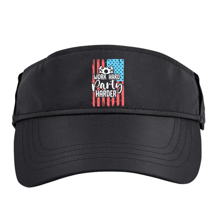 American Flag Work Hard Party Harder Labor Day Gift Adult Drive Performance Visor