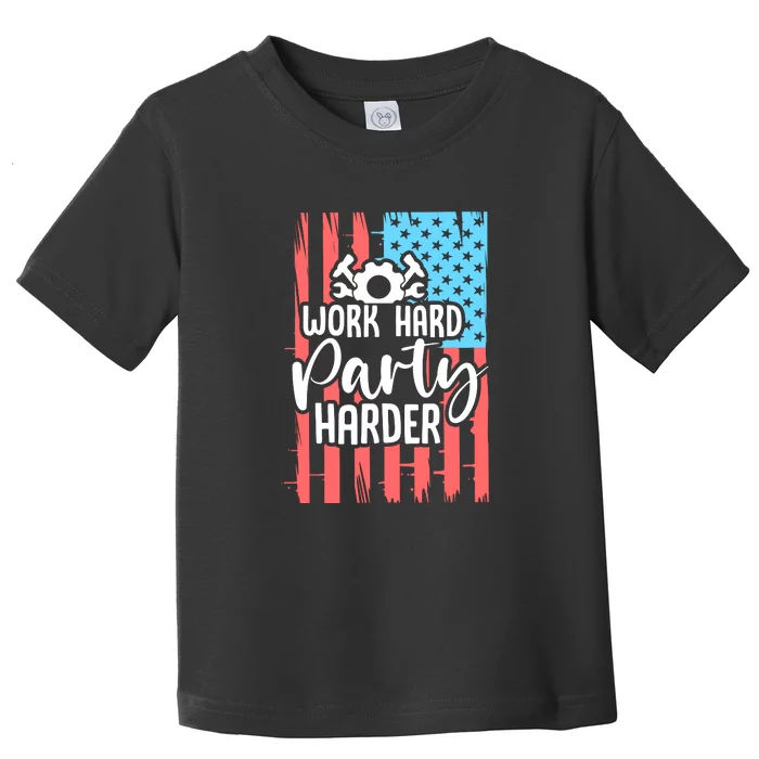 American Flag Work Hard Party Harder Labor Day Gift Toddler T-Shirt