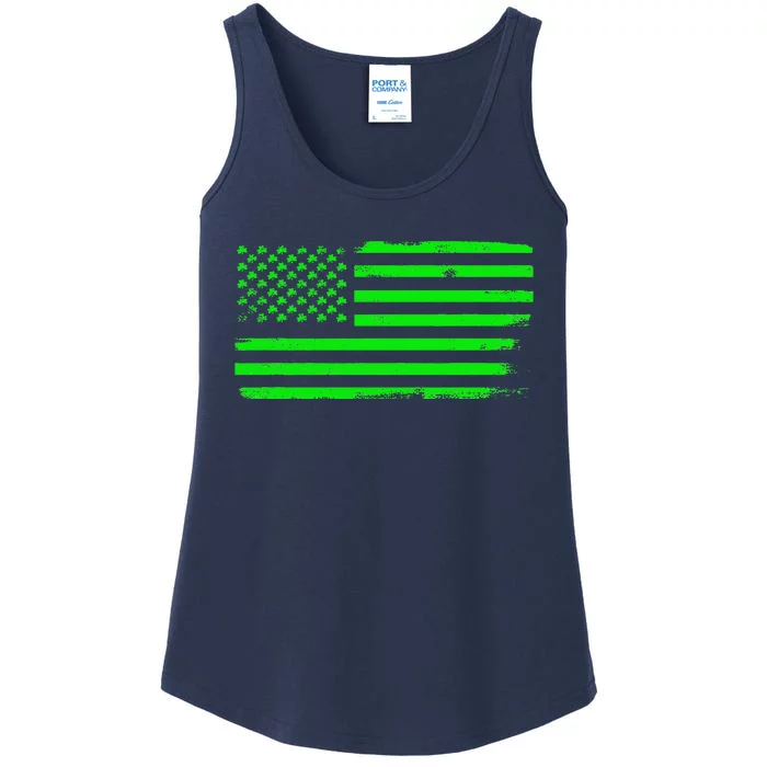 American Flag With Shamrocks Saint Patrick's Day Fun Ladies Essential Tank