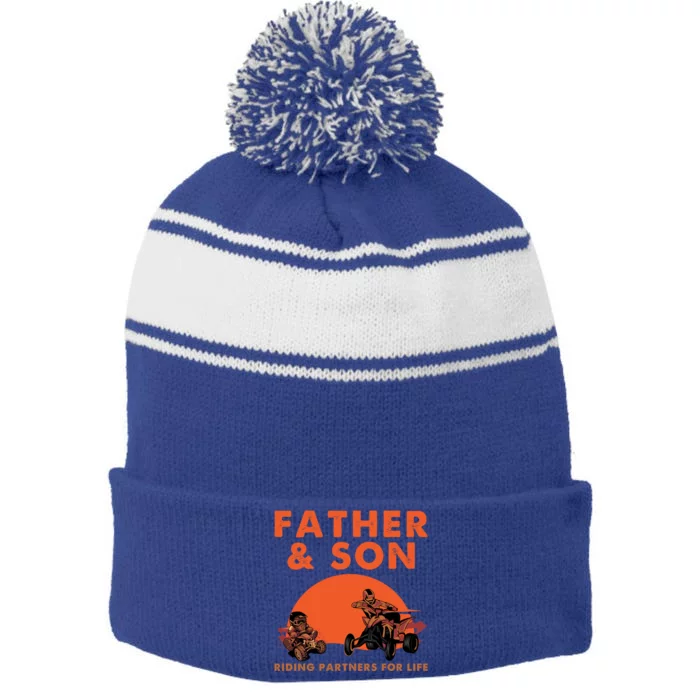 Atv Four Wheeler Father And Son Riding Partners For Life Cool Gift Stripe Pom Pom Beanie