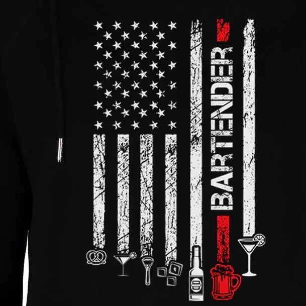 American Flag With Bartender Cool Gift For Women Men Father Womens Funnel Neck Pullover Hood