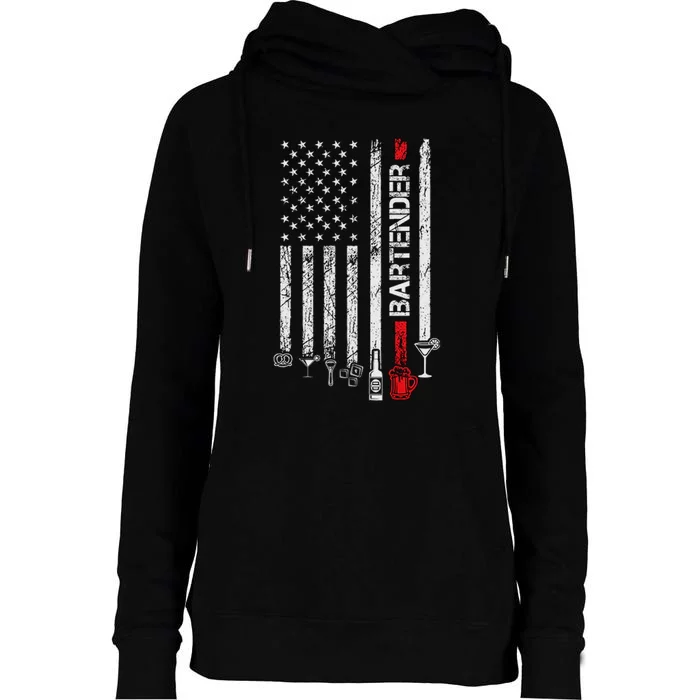 American Flag With Bartender Cool Gift For Women Men Father Womens Funnel Neck Pullover Hood