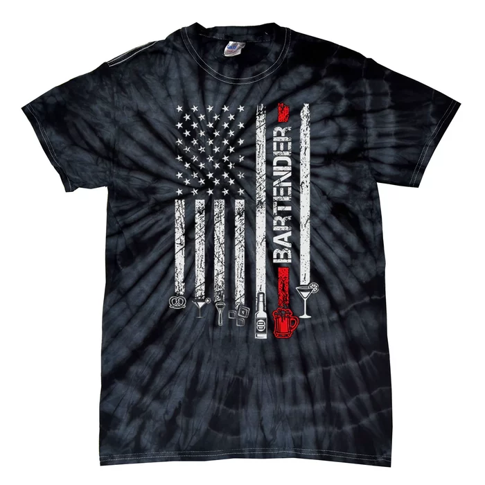 American Flag With Bartender Cool Gift For Women Men Father Tie-Dye T-Shirt