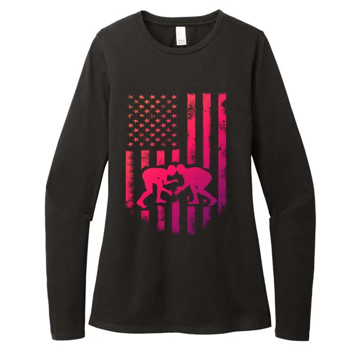 American Flag Wrestling Gift Distressed Wrestle Gift Womens CVC Long Sleeve Shirt