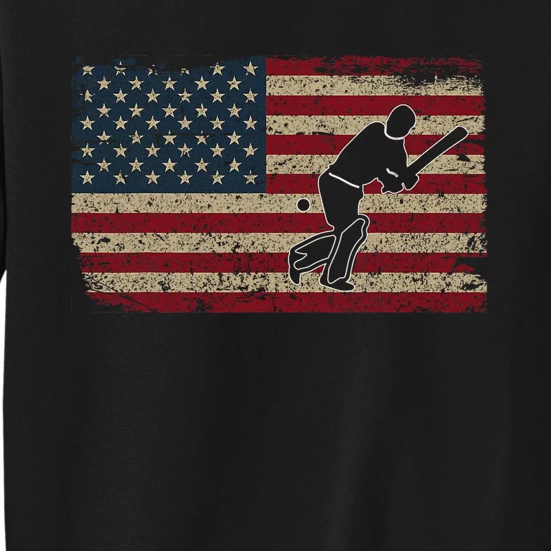 American Flag With Cricket Bat And Balls Funny Gift Sweatshirt