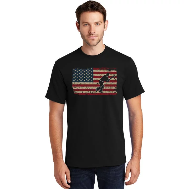 American Flag With Cricket Bat And Balls Funny Gift Tall T-Shirt