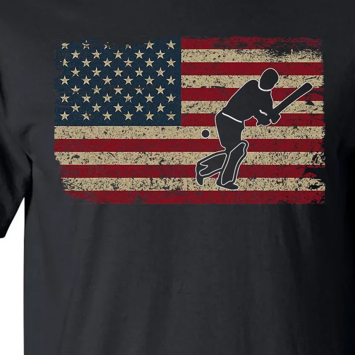 American Flag With Cricket Bat And Balls Funny Gift Tall T-Shirt