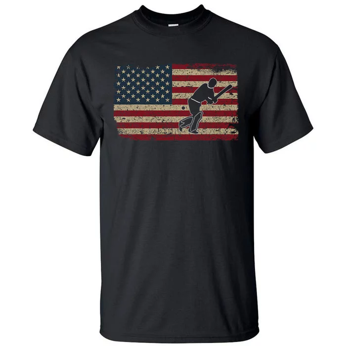 American Flag With Cricket Bat And Balls Funny Gift Tall T-Shirt