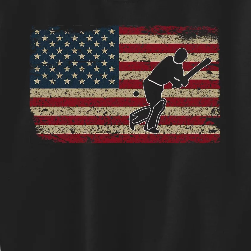 American Flag With Cricket Bat And Balls Funny Gift Kids Sweatshirt