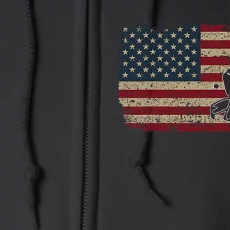 American Flag With Cricket Bat And Balls Funny Gift Full Zip Hoodie