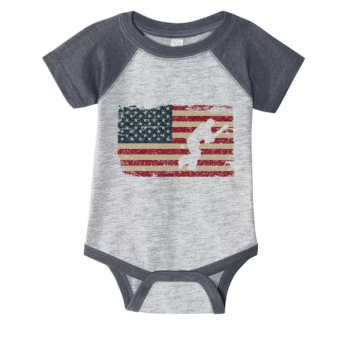 American Flag With Cricket Bat And Balls Funny Gift Infant Baby Jersey Bodysuit