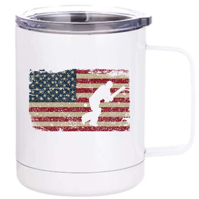 American Flag With Cricket Bat And Balls Funny Gift Front & Back 12oz Stainless Steel Tumbler Cup