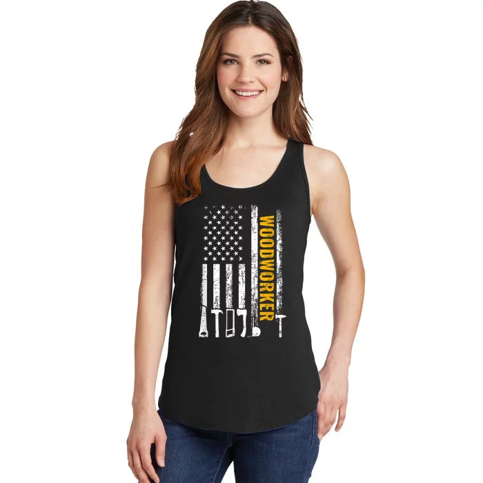 American Flag Woodworker Carpenter Funny Woodworking Ladies Essential Tank