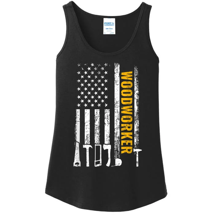 American Flag Woodworker Carpenter Funny Woodworking Ladies Essential Tank