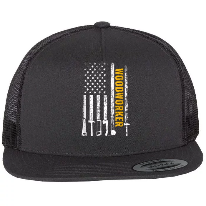 American Flag Woodworker Carpenter Funny Woodworking Flat Bill Trucker Hat