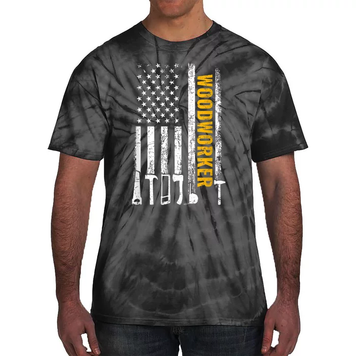 American Flag Woodworker Carpenter Funny Woodworking Tie-Dye T-Shirt