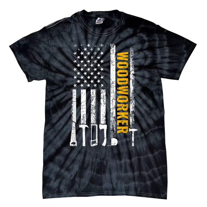 American Flag Woodworker Carpenter Funny Woodworking Tie-Dye T-Shirt