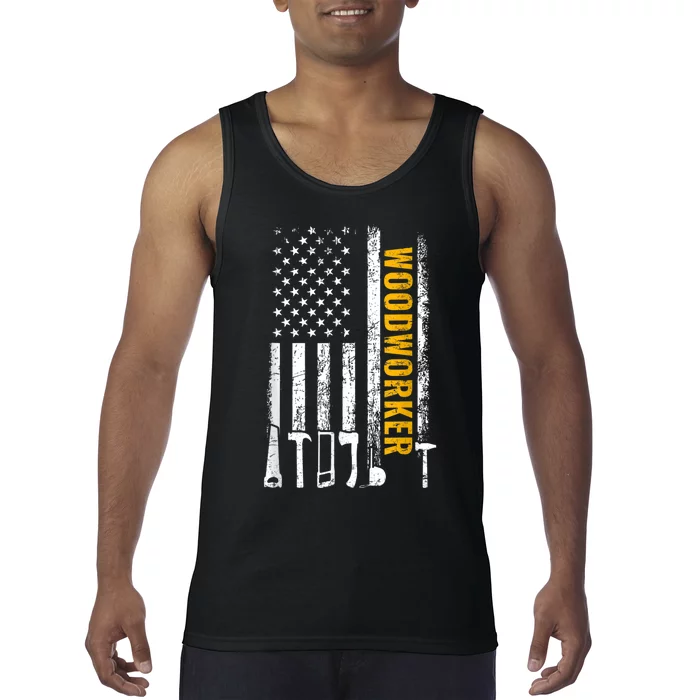 American Flag Woodworker Carpenter Funny Woodworking Tank Top