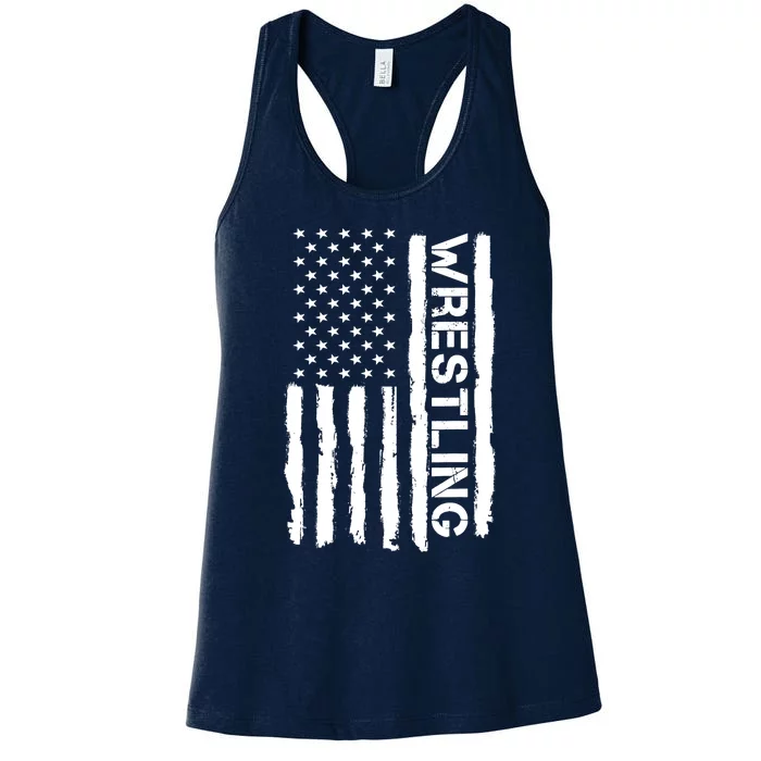 American Flag Wrestling Lovers Sport Fans Women's Racerback Tank