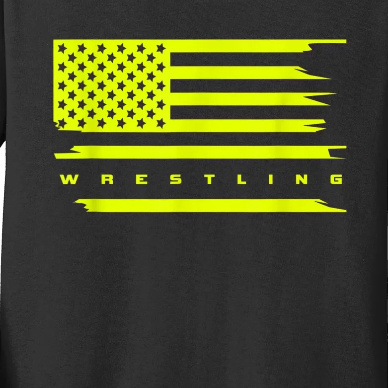 American Flag Wrestling Apparel Wrestling Kids Long Sleeve Shirt