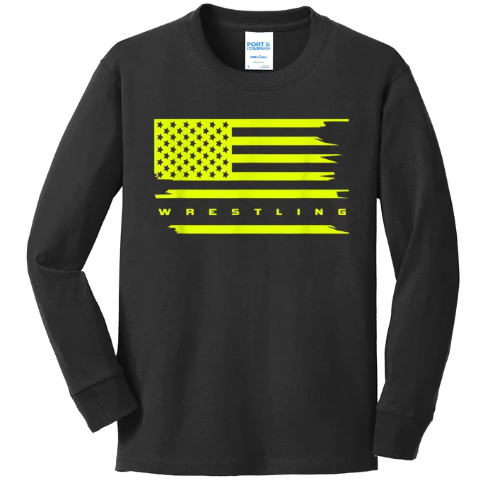 American Flag Wrestling Apparel Wrestling Kids Long Sleeve Shirt