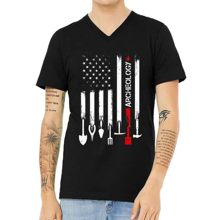 American Flag with Archeology for father V-Neck T-Shirt