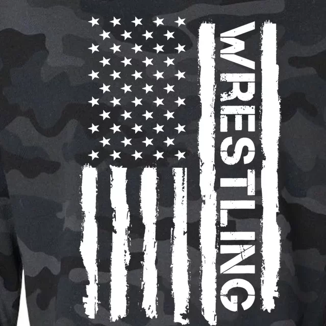 American Flag Wrestling Lovers Sport Fans Cropped Pullover Crew