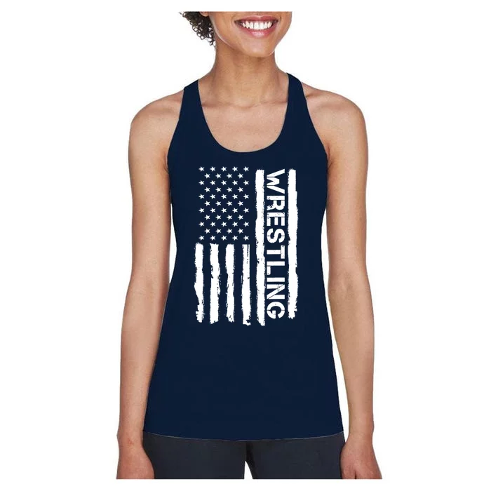 American Flag Wrestling Lovers Sport Fans Women's Racerback Tank