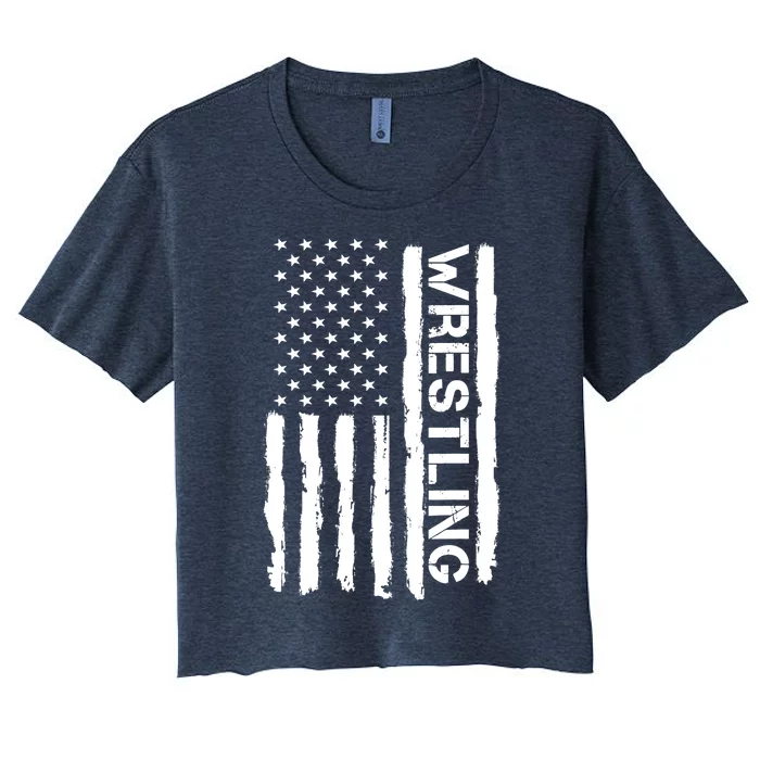 American Flag Wrestling Lovers Sport Fans Women's Crop Top Tee