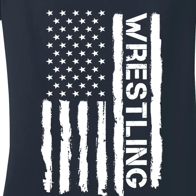 American Flag Wrestling Lovers Sport Fans Women's V-Neck T-Shirt