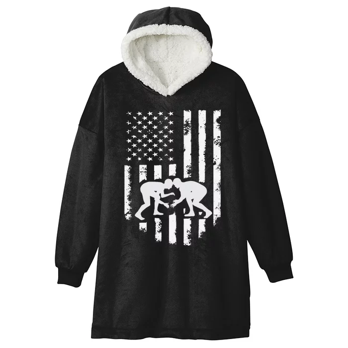 American Flag Wrestling Hoodie Distressed Wrestle Gift Tee Hooded Wearable Blanket