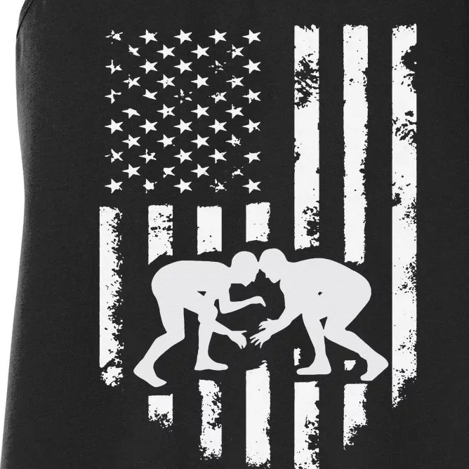 American Flag Wrestling Hoodie Distressed Wrestle Gift Tee Women's Racerback Tank