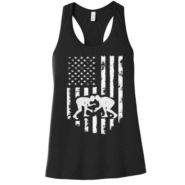 American Flag Wrestling Hoodie Distressed Wrestle Gift Tee Women's Racerback Tank