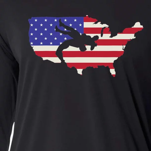 American Flag Wrestling Wrestler Wrestling Fan Cooling Performance Long Sleeve Crew