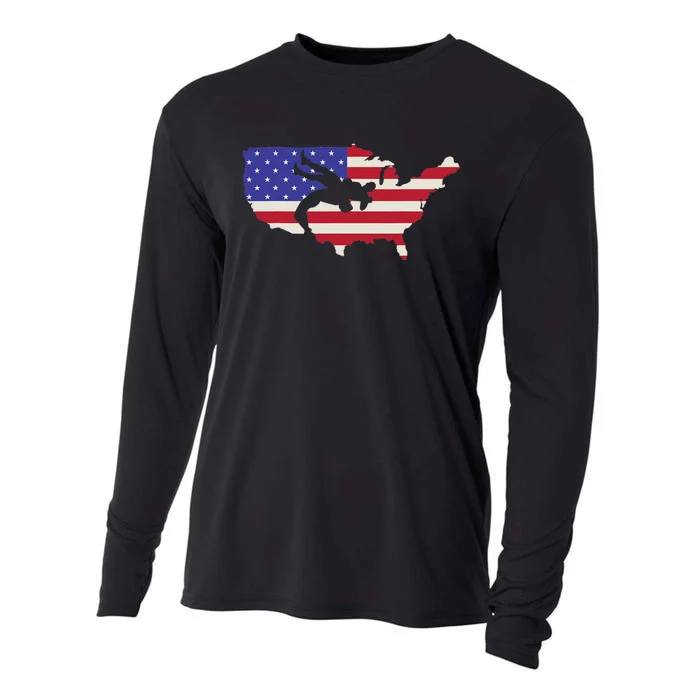 American Flag Wrestling Wrestler Wrestling Fan Cooling Performance Long Sleeve Crew