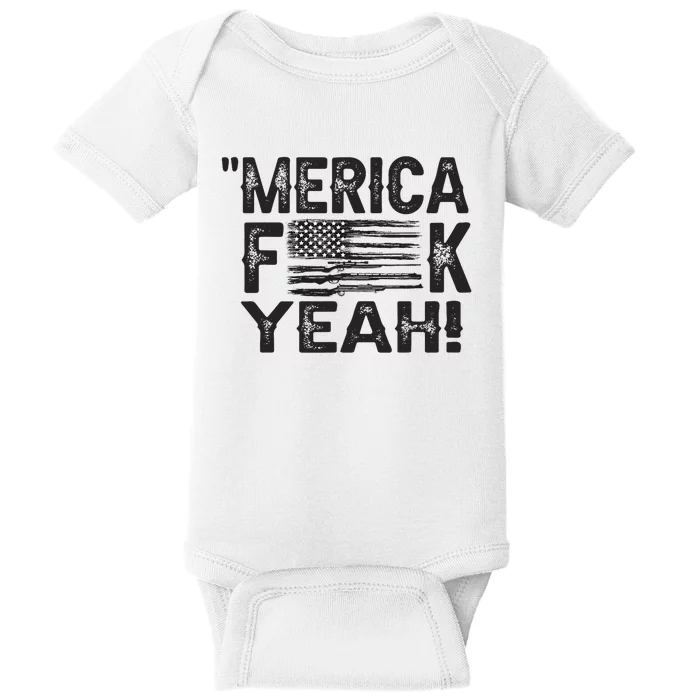 America Fuck Yeah Usa Gun Flag Novelty 4th Of July Baby Bodysuit