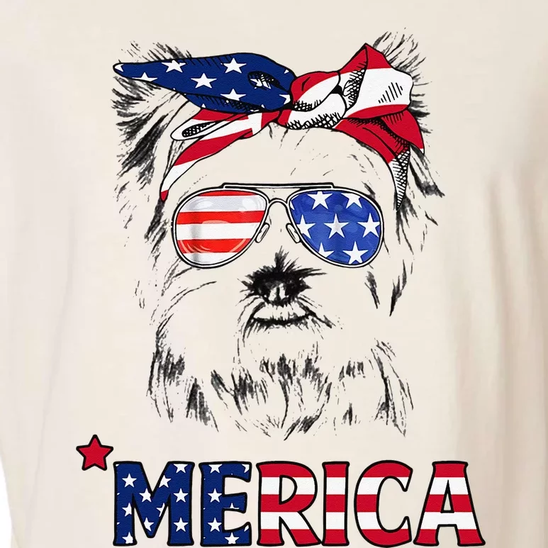 American Flag Yorkshire Terrier Yorkie Mom 4th Of July Garment-Dyed Women's Muscle Tee