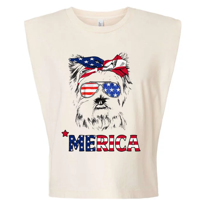 American Flag Yorkshire Terrier Yorkie Mom 4th Of July Garment-Dyed Women's Muscle Tee