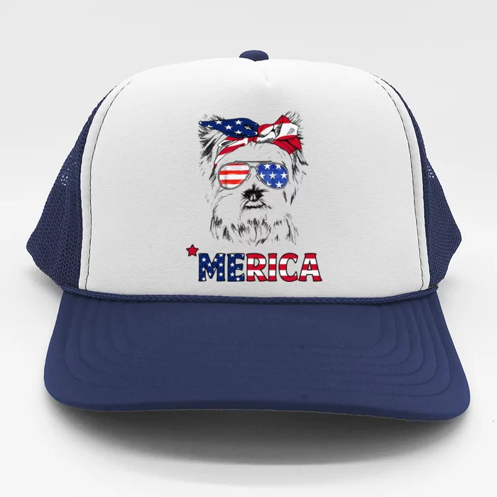 American Flag Yorkshire Terrier Yorkie Mom 4th Of July Trucker Hat