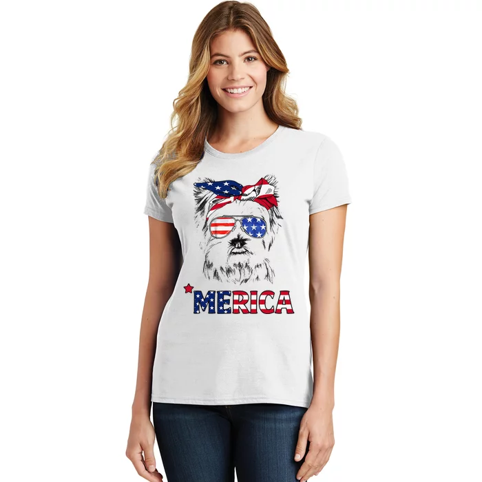 American Flag Yorkshire Terrier Yorkie Mom 4th Of July Women's T-Shirt