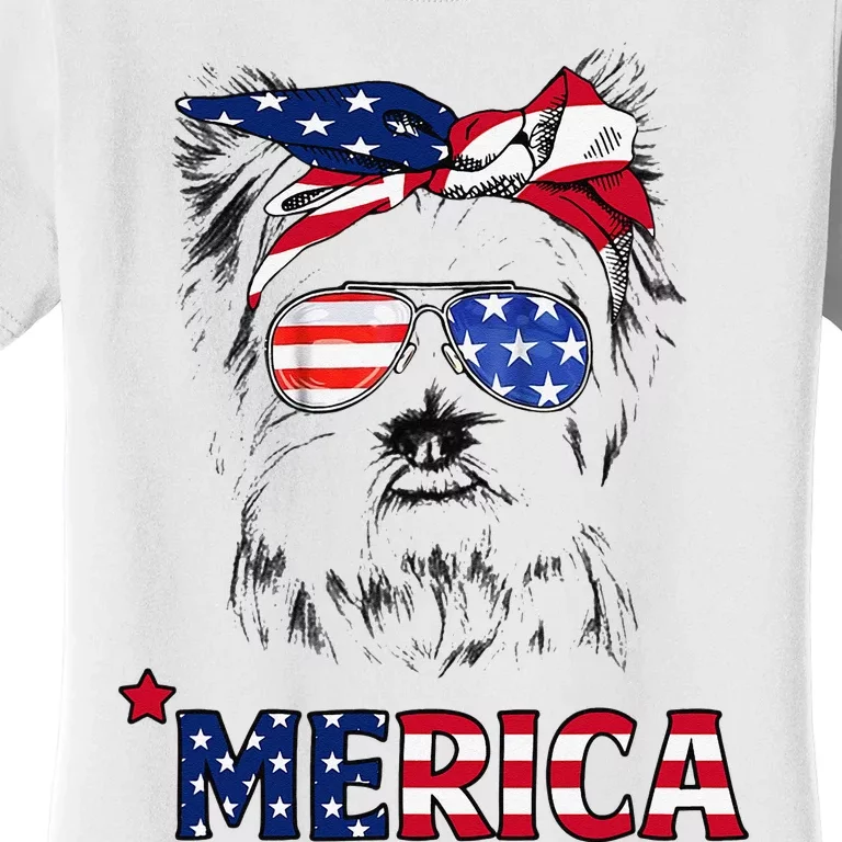 American Flag Yorkshire Terrier Yorkie Mom 4th Of July Women's T-Shirt