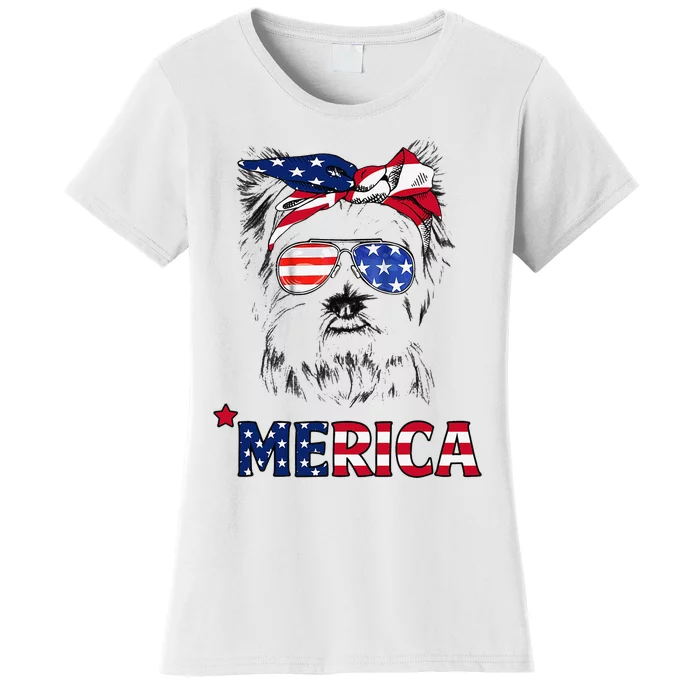 American Flag Yorkshire Terrier Yorkie Mom 4th Of July Women's T-Shirt