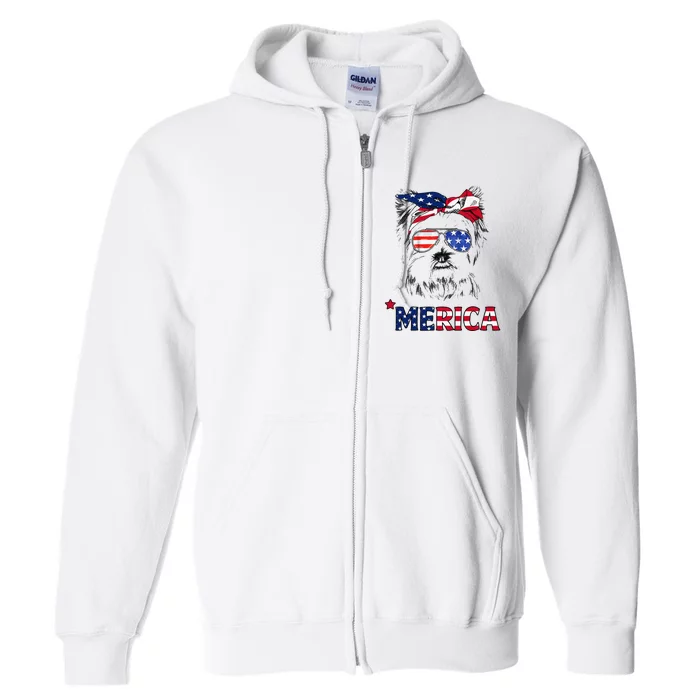 American Flag Yorkshire Terrier Yorkie Mom 4th Of July Full Zip Hoodie