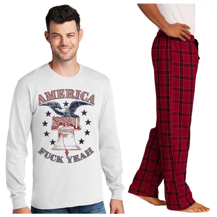 America Fuck Yeah Bald Eagle Liberty Bell 1776 4th of July Long Sleeve Pajama Set