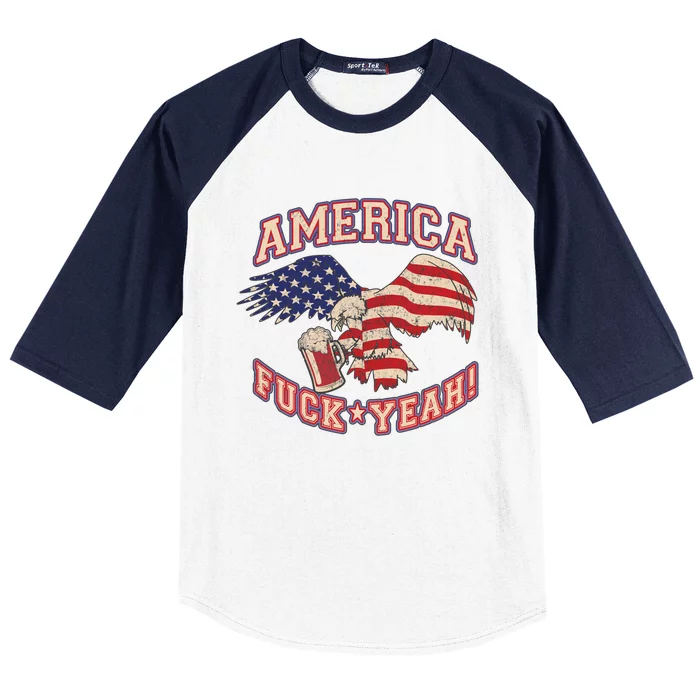 America Fuck Yeah Bald Eagle Beer 4th Of July Vintage Baseball Sleeve Shirt