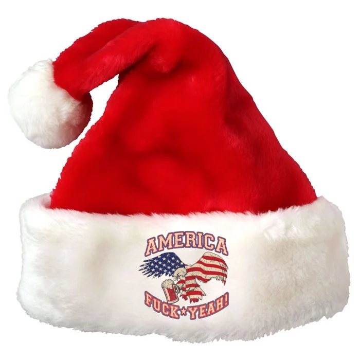 America Fuck Yeah Bald Eagle Beer 4th Of July Vintage Premium Christmas Santa Hat